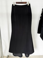 Platlogy Elegant Black Mermaid Midi Skirt Formal Split Bodycon Skirt For Business Party Occasions