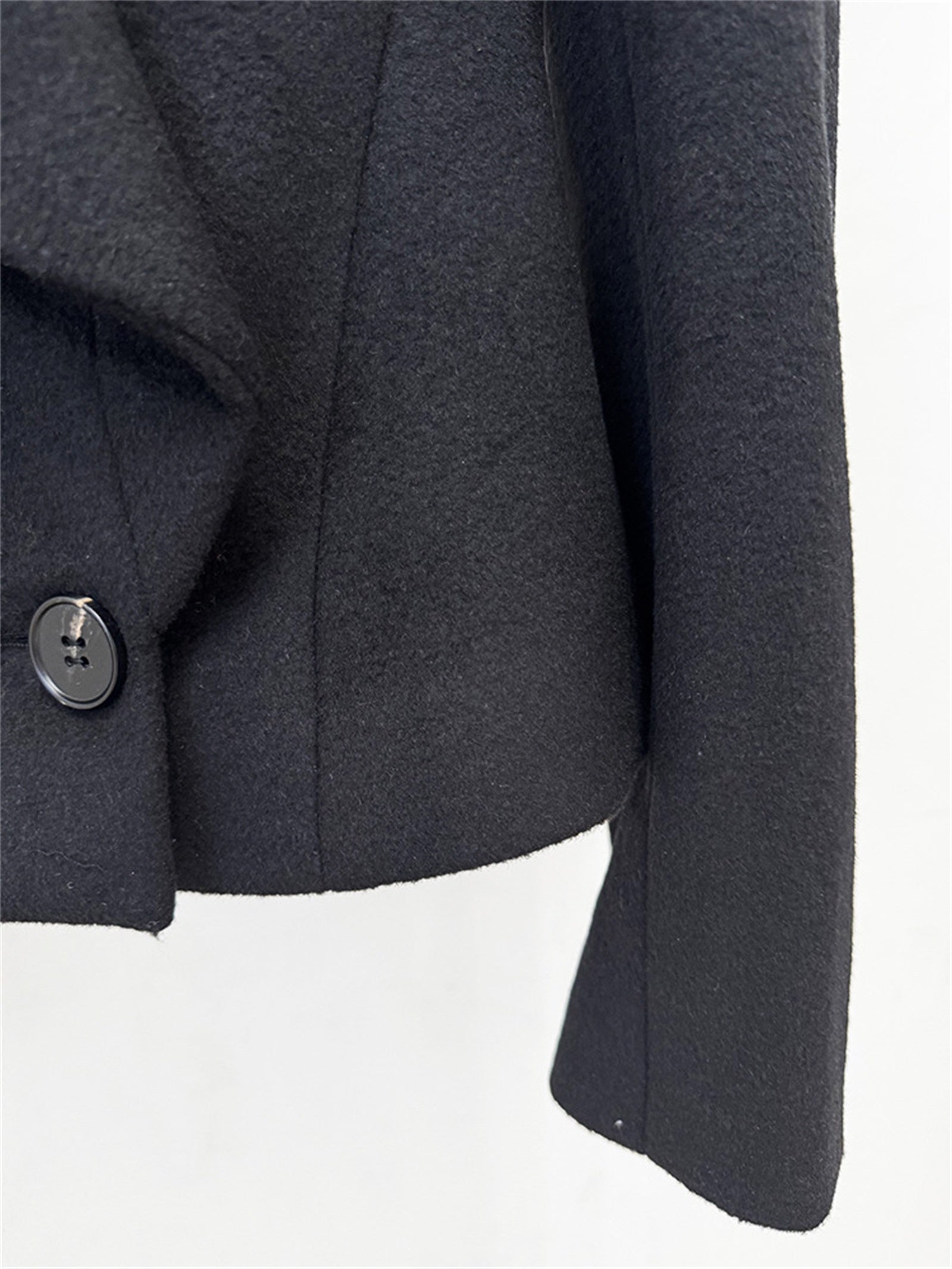 Platlogy Women Elegant Big Lapel Double Breasted Wool Blend Slim Cropped Blazer Formal Work Outerwear
