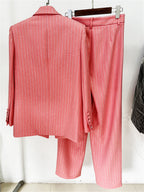 Platlogy Sparkle Vertical Stripe Women Two Piece Blazer And Trouser Suit Formal Business Office Outfit