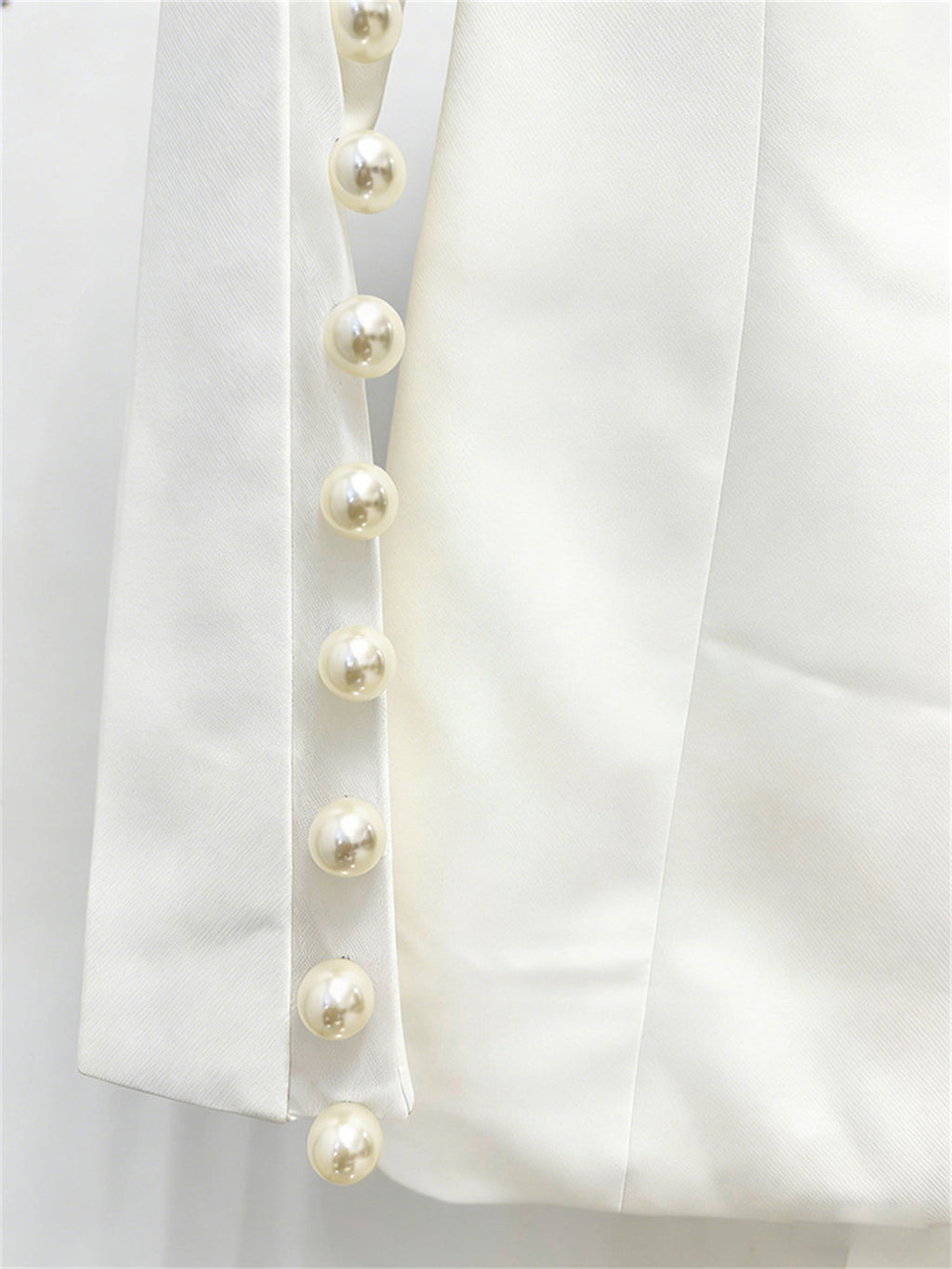 Platlogy White Pearl Decorated Blazer Pants Set Elegant Formal Women Two Piece Suit For Work Party Events