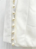 Platlogy White Pearl Decorated Blazer Pants Set Elegant Formal Women Two Piece Suit For Work Party Events