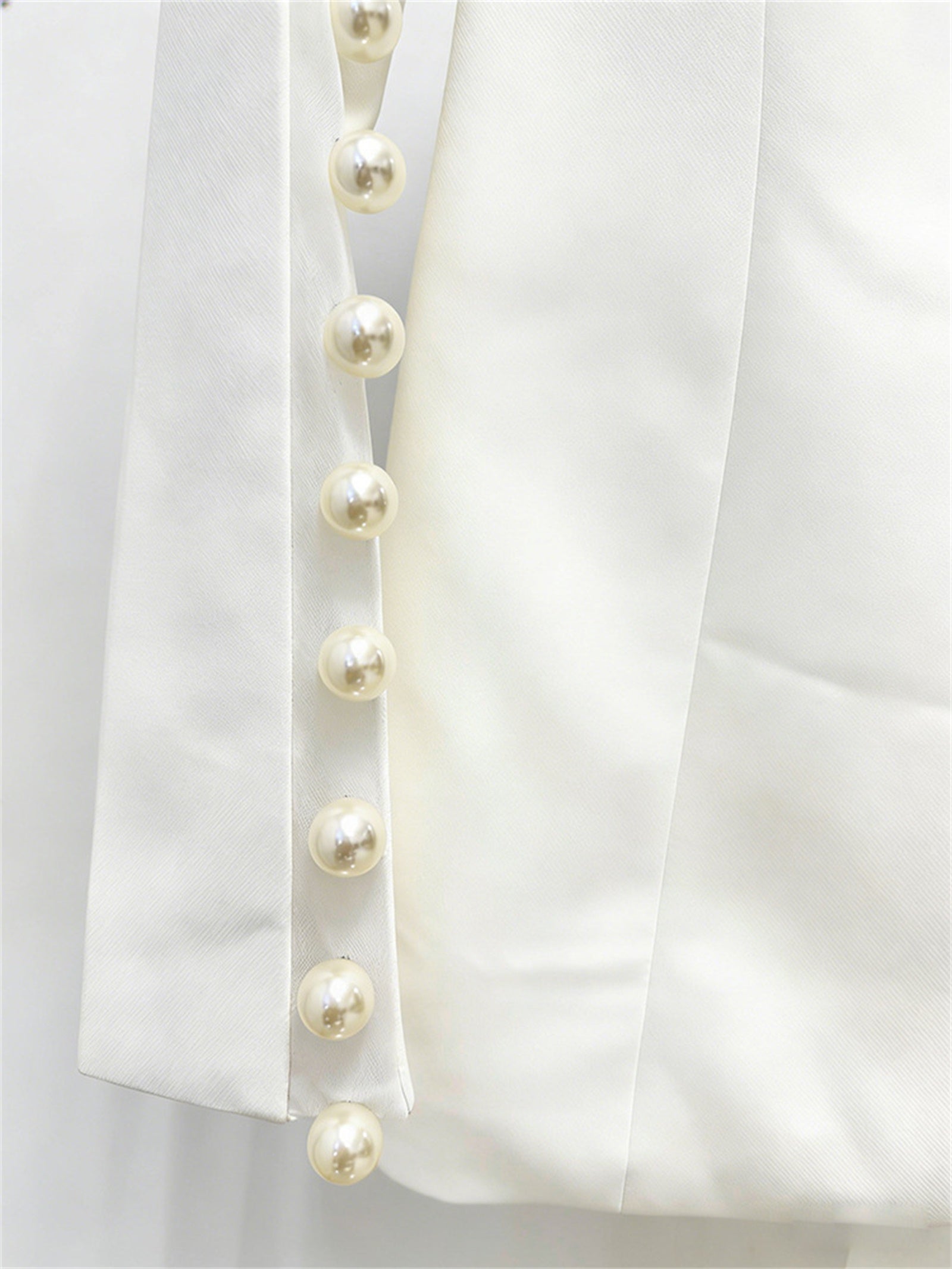 Platlogy White Pearl Decorated Blazer Pants Set Elegant Formal Women Two Piece Suit For Work Party Events