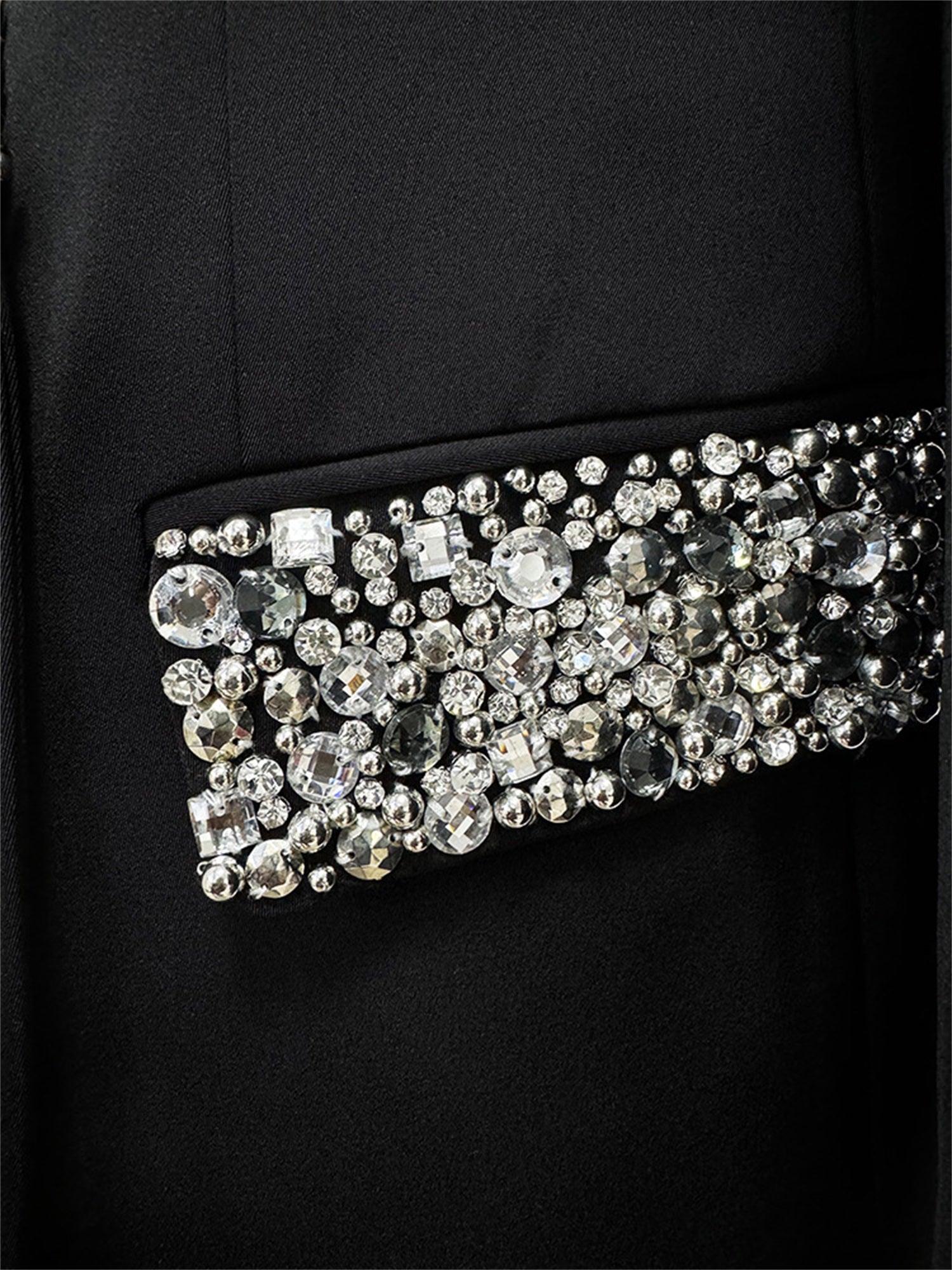 Platlogy Women's Luxury Designer Jacket Slim Fitting Rhinestone Diamonds Beaded Long Blazer Coat