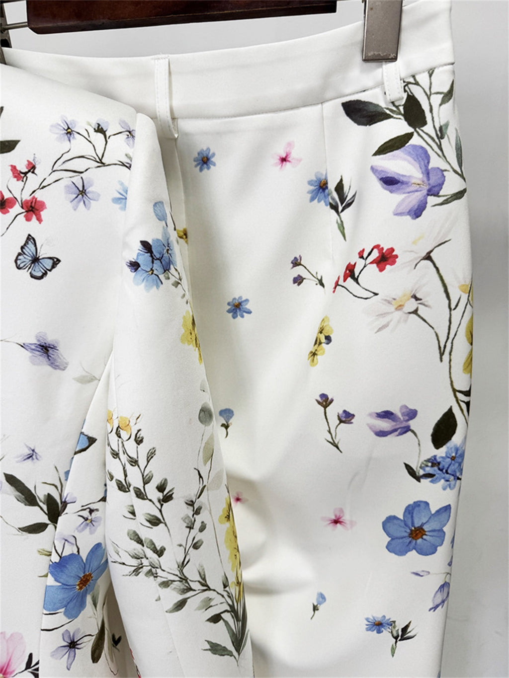 Platlogy Women Floral Butterfly Print Blazer Flared Pants Two Piece Elegant Formal Suit Set