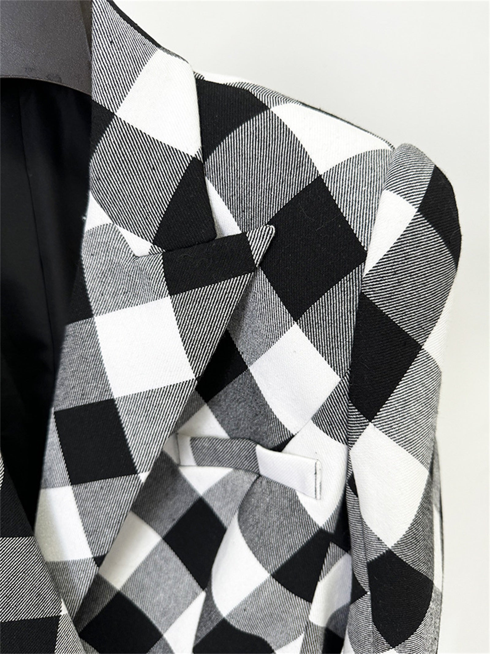Platlogy Women Stylish Diamond Plaid Gold Button Tailored Blazer Elegant Office Casual Outerwear