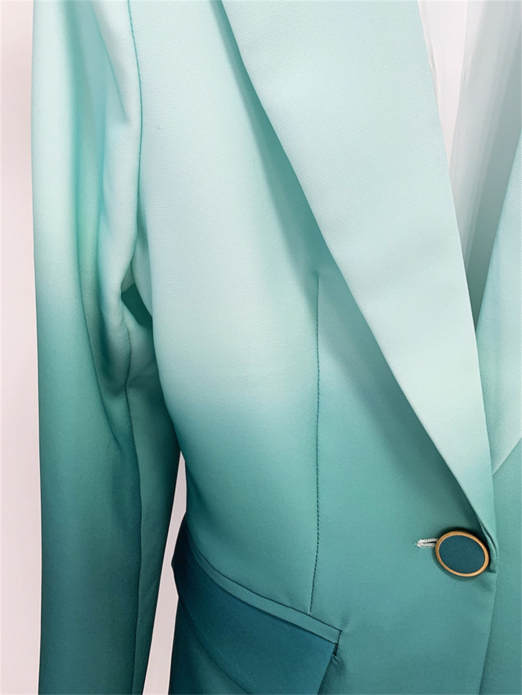 Platlogy Gradient Mint Green Two Piece Blazer And Flared Pants Formal Women Suit Set