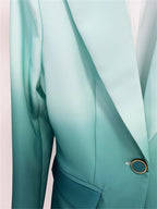 Platlogy Gradient Mint Green Two Piece Blazer And Flared Pants Formal Women Suit Set