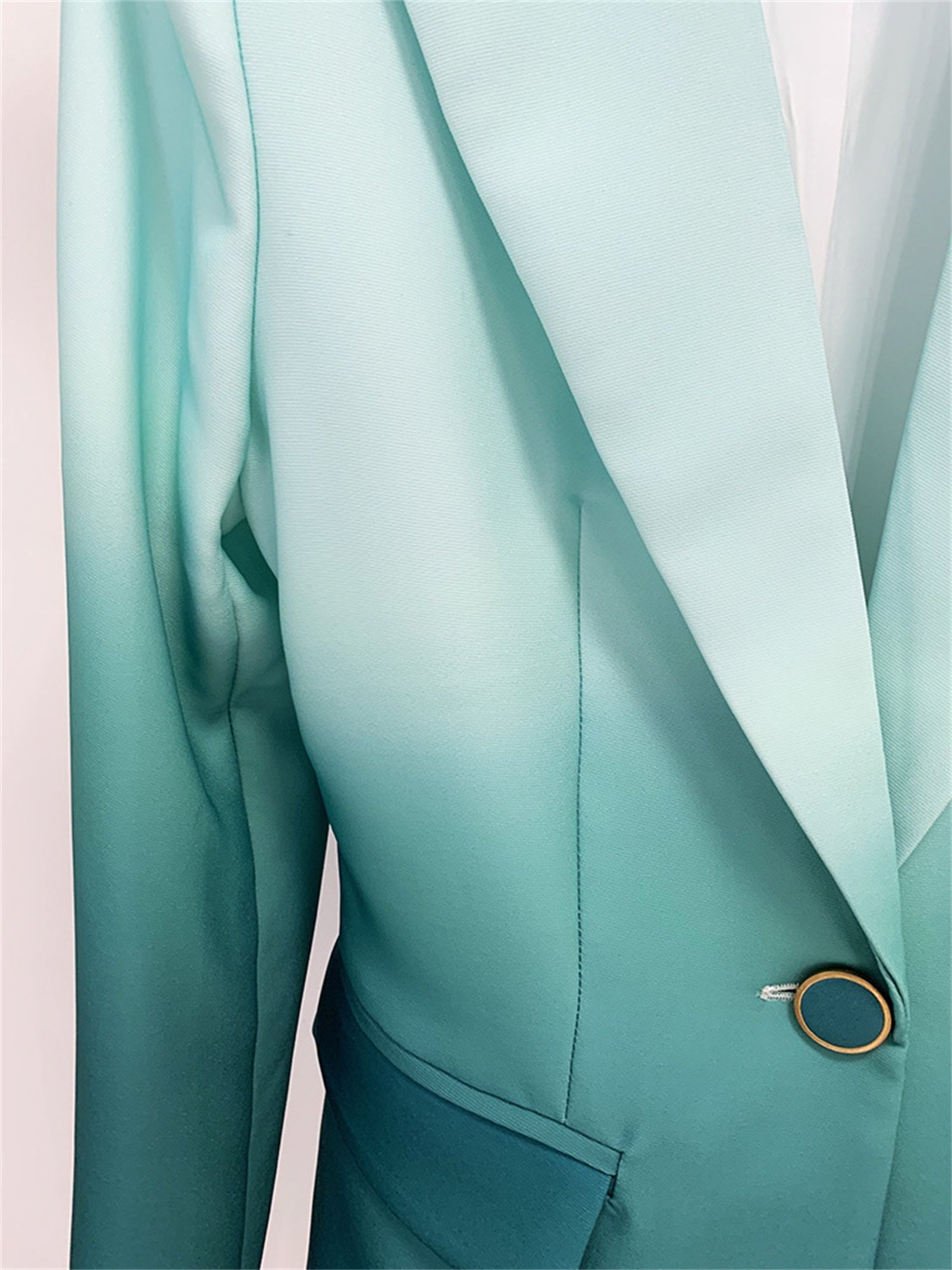 Platlogy Gradient Mint Green Two Piece Blazer And Flared Pants Formal Women Suit Set