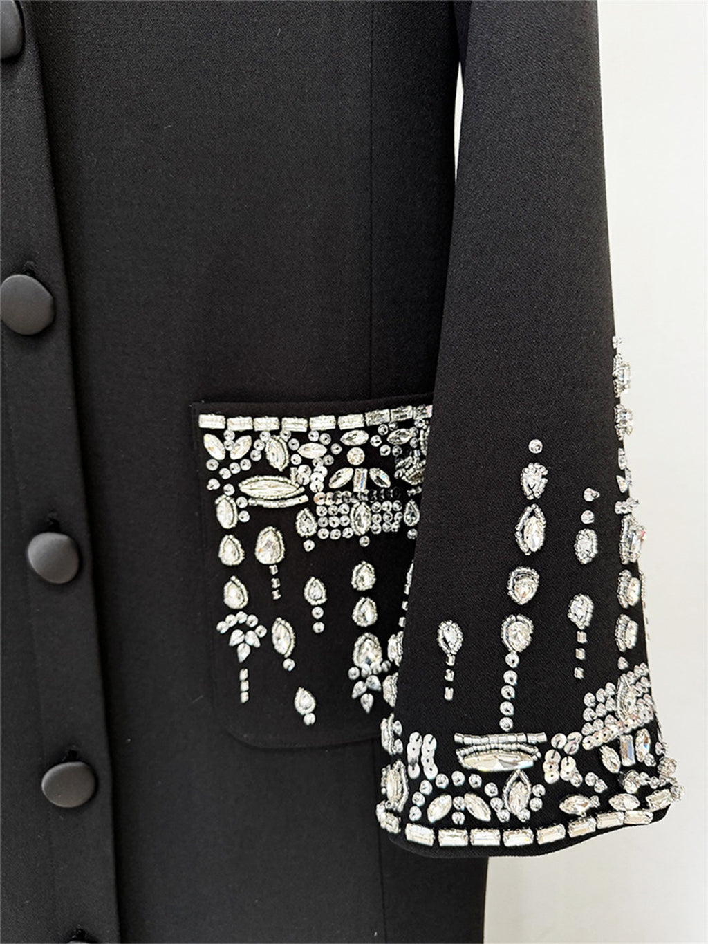 Embellished Cuff Maxi Blazer Dress Button Front Evening Party Dress