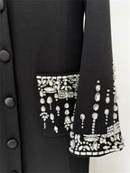 Embellished Cuff Maxi Blazer Dress Button Front Evening Party Dress