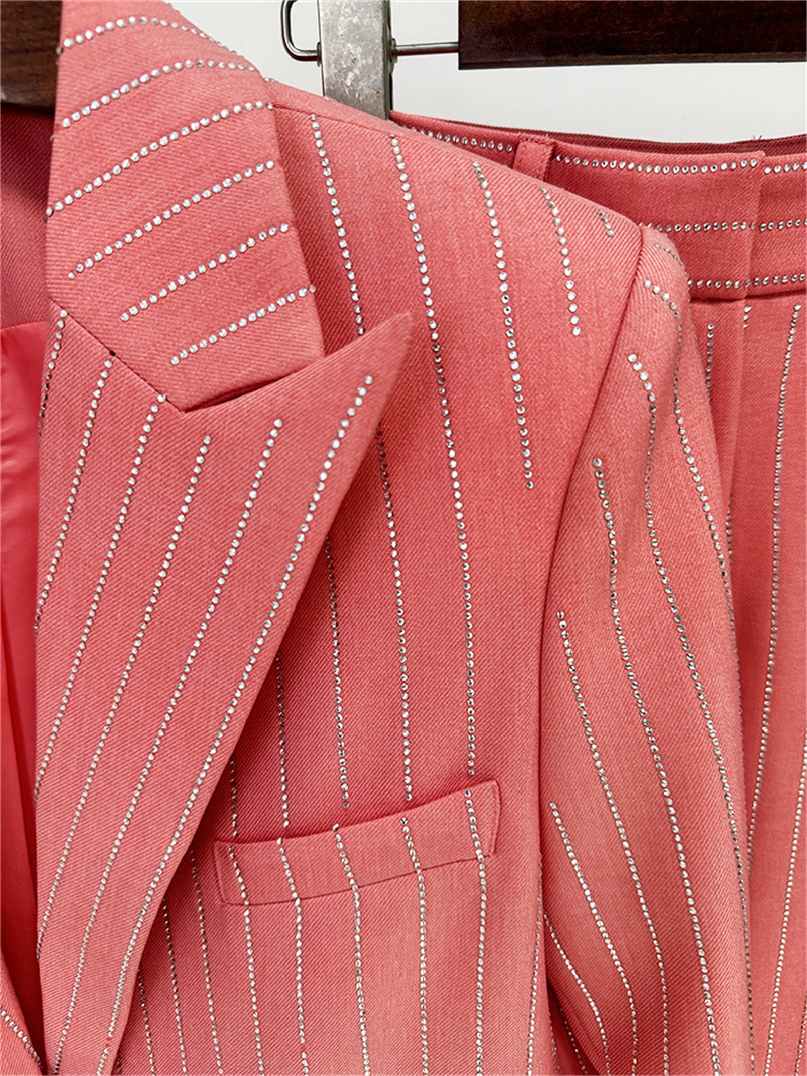 Platlogy Sparkle Vertical Stripe Women Two Piece Blazer And Trouser Suit Formal Business Office Outfit