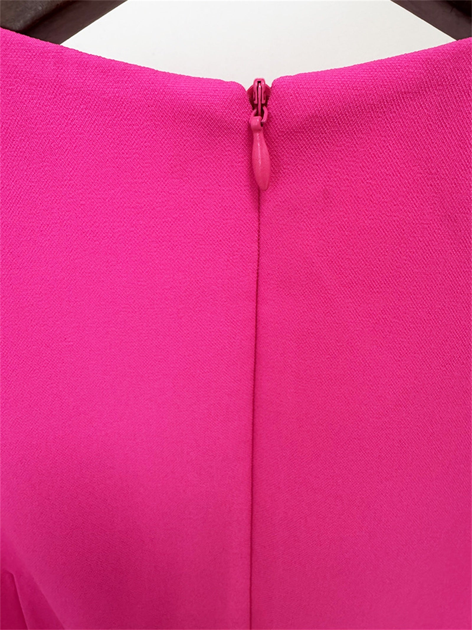 Platlogy Fuchsia Puff Sleeve Midi Dress Hand Beaded Floral Bodycon Formal Party Dress For Women
