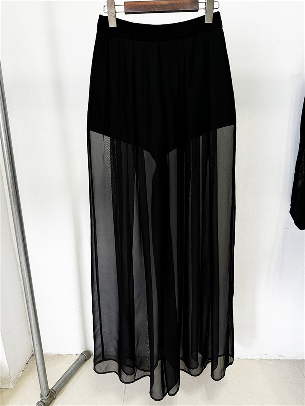 Platlogy Elegant Rhinestone Cutout Back Blazer Sheer Mesh Wide Leg Pants Formal Two Piece Women Suit