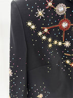 Platlogy Black Stand Collar Long Sleeve Mini Dress Heavy Star Rhinestone Embellished Elegant Party Cocktail Dress