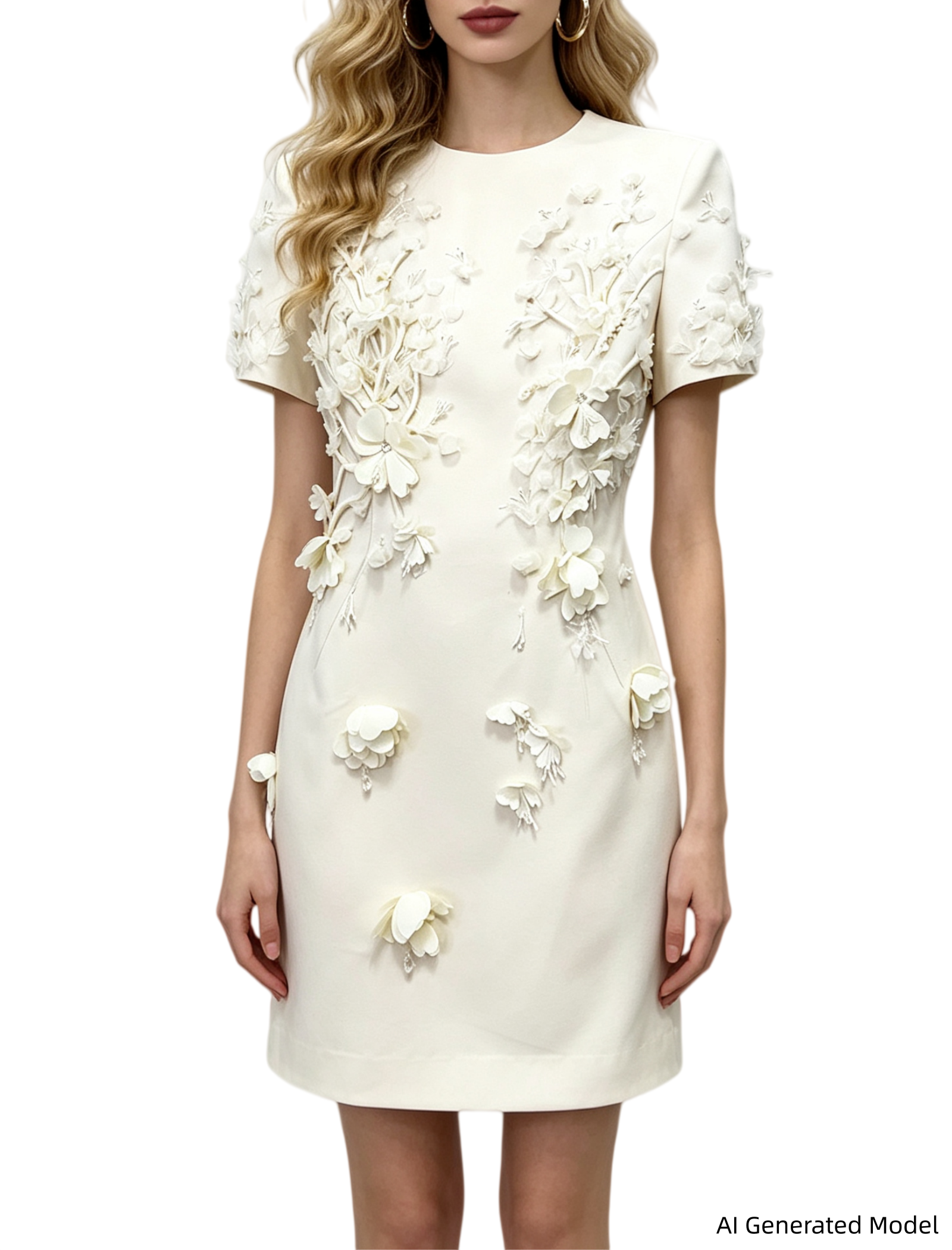 Platlogy Elegant 3D Floral Appliques Short Sleeve Mini Dress Formal Party Cocktail Sheath Dress Main image