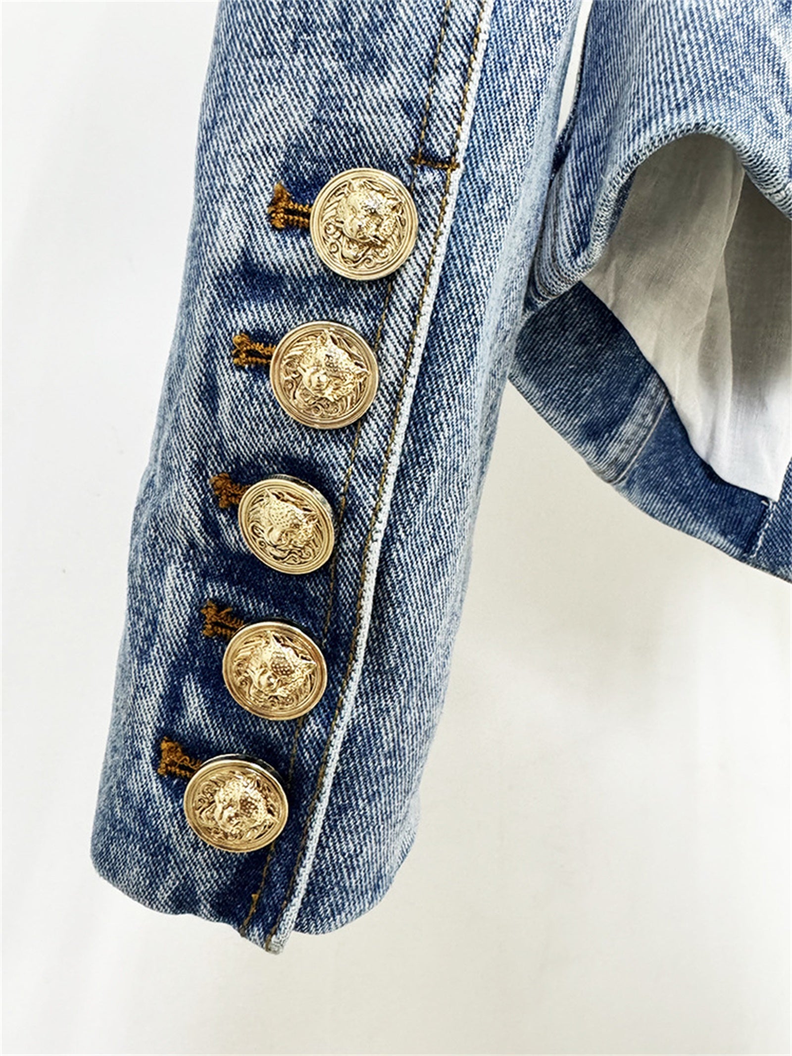 Platlogy V Neck Belted Waist Denim Blazer Women Long Sleeve Pockets Casual Chic Slim Fit Denim Jacket