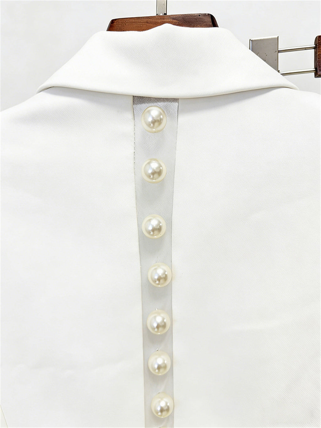 Platlogy White Pearl Decorated Blazer Pants Set Elegant Formal Women Two Piece Suit For Work Party Events