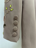 Platlogy Elegant Floral Embroidery Blazer Pant Set Women Formal Business Two Piece Suit For Wedding Party Office Wear