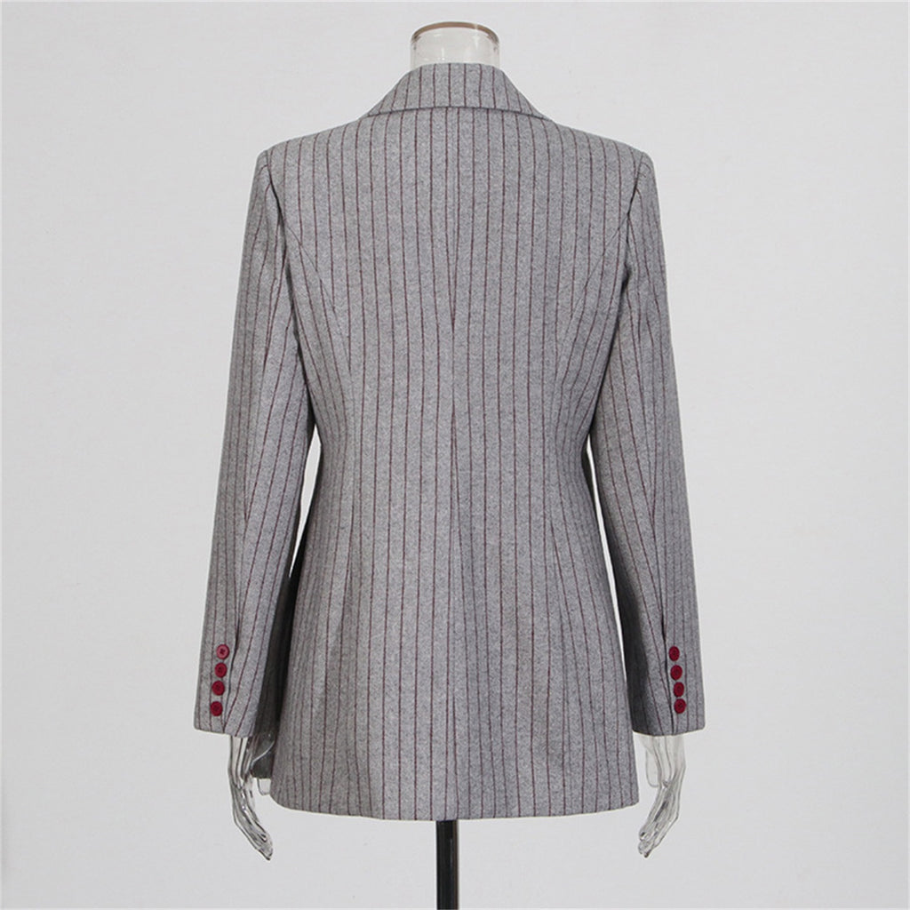 Women's Long Sleeve Striped Blazer with Unique Cut Design