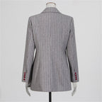 Women's Long Sleeve Striped Blazer with Unique Cut Design