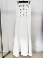 Platlogy White Two Piece Mermaid Evening Gown Handmade Rhinestone Sleeveless Formal Party Dress
