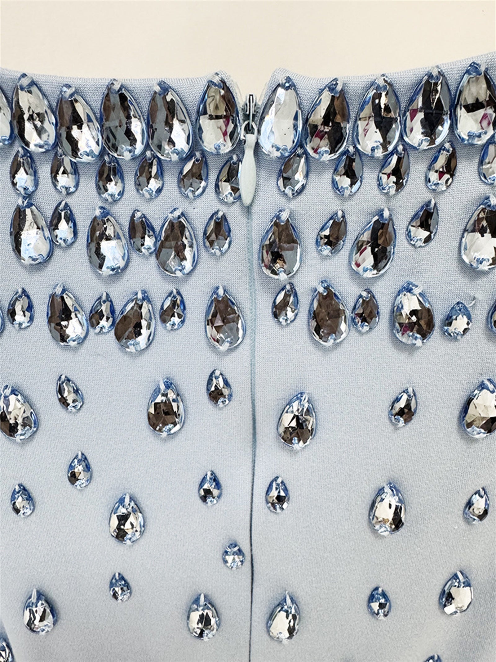 Platlogy Light Blue Rhinestone Sleeveless  Bodycon Dress Formal Evening Party Dress