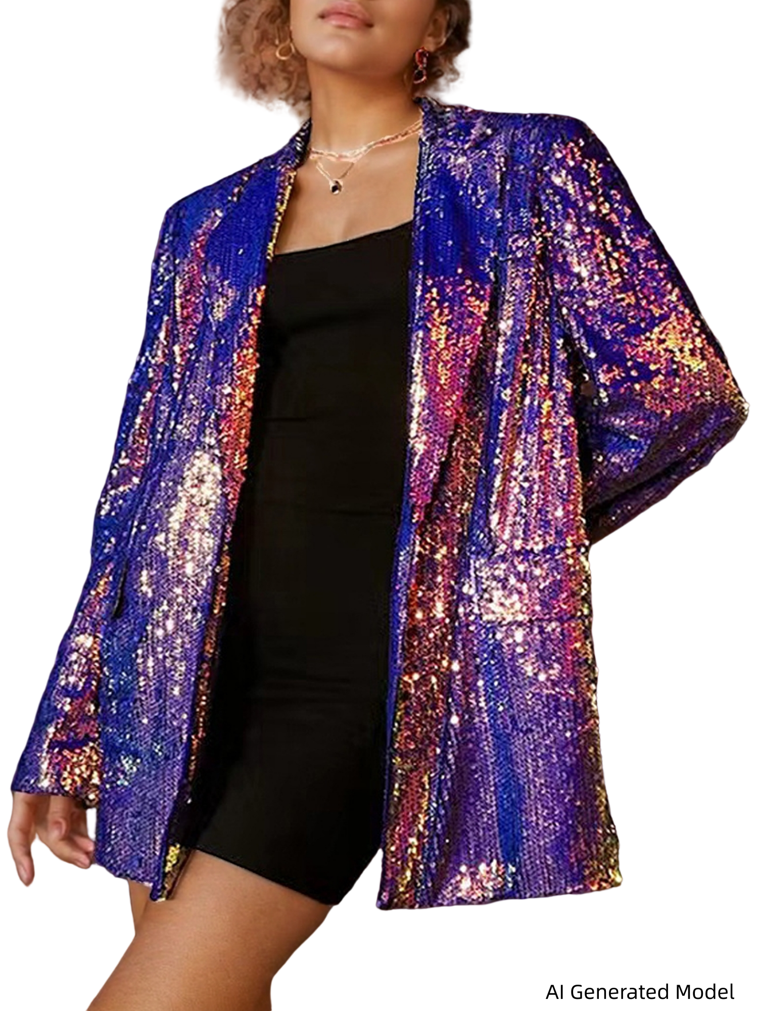 Platlogy Women Sequin Blazer Single Button Long Sleeve Party Clubwear Jacket Main image