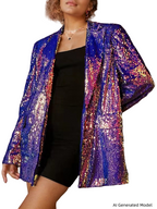Platlogy Women Sequin Blazer Single Button Long Sleeve Party Clubwear Jacket