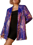 Women Sequin Blazer Single Button Long Sleeve Party Clubwear Jacket