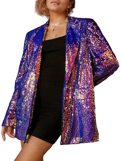 Women Sequin Blazer Single Button Long Sleeve Party Clubwear Jacket
