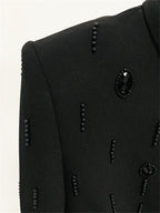 Womens Embellished 2 Piece Blazer Skirt Set High Neck Long Sleeve Formal Party Outfit
