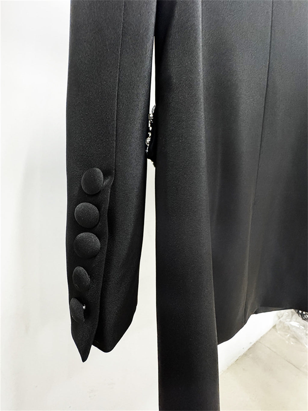 Platlogy Women's Luxury Designer Jacket Slim Fitting Rhinestone Diamonds Beaded Long Blazer Coat