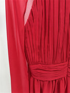 Platlogy Red High Neck Cape Sleeve Chiffon Maxi Evening Dress Elegant Formal Party Gown