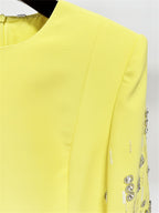 Platlogy Bright Yellow Beaded Tassel Mid Sleeve Midi Dress Elegant Formal Party Cocktail Wedding Guest Dress