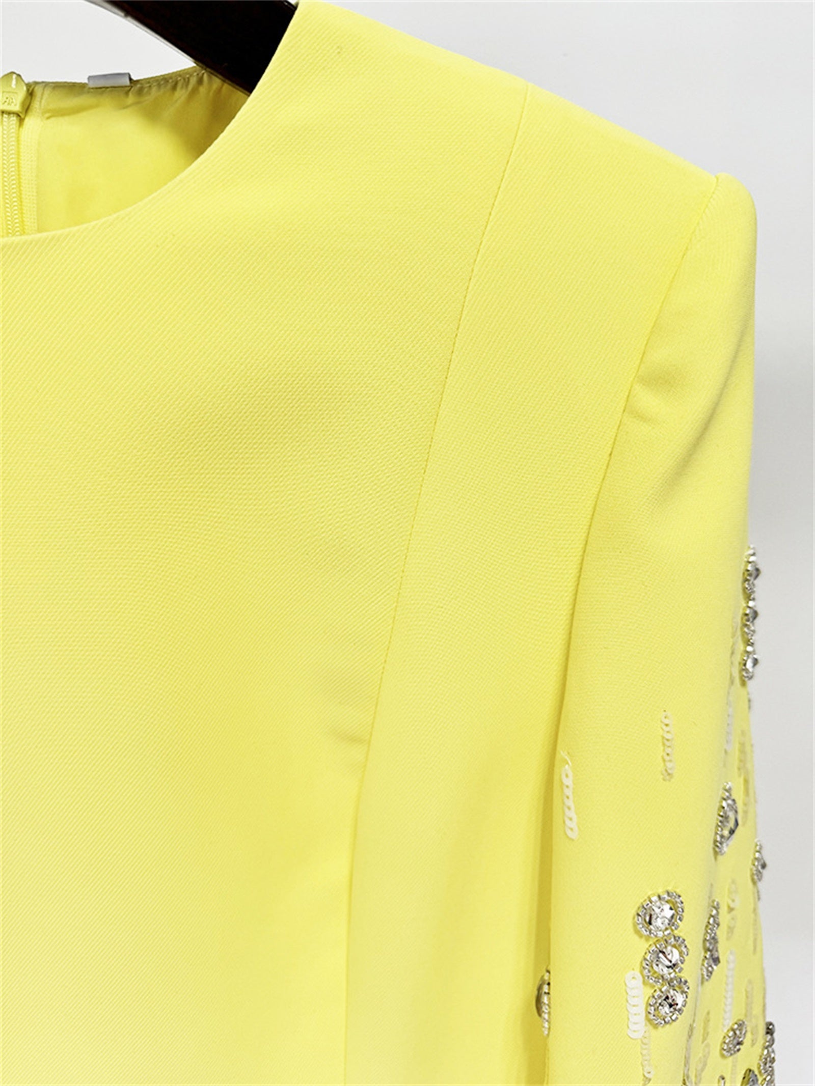Platlogy Bright Yellow Beaded Tassel Mid Sleeve Midi Dress Elegant Formal Party Cocktail Wedding Guest Dress