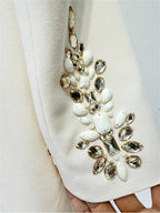 platlogy Women's Fashion Designer Dresses Long Sleeve Stunning Rhinestone Diamonds Beaded Dress