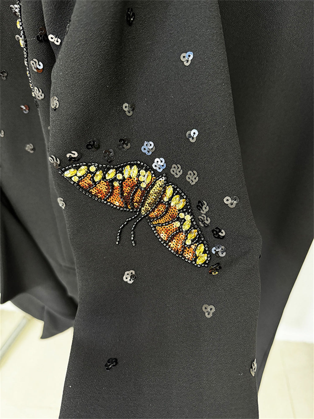 Platlogy Elegant Butterfly Sequin Rhinestone Blazer Wide Leg Pants 2 Piece Women Suit Formal Business Party Outfit