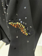 Platlogy Elegant Butterfly Sequin Rhinestone Blazer Wide Leg Pants 2 Piece Women Suit Formal Business Party Outfit