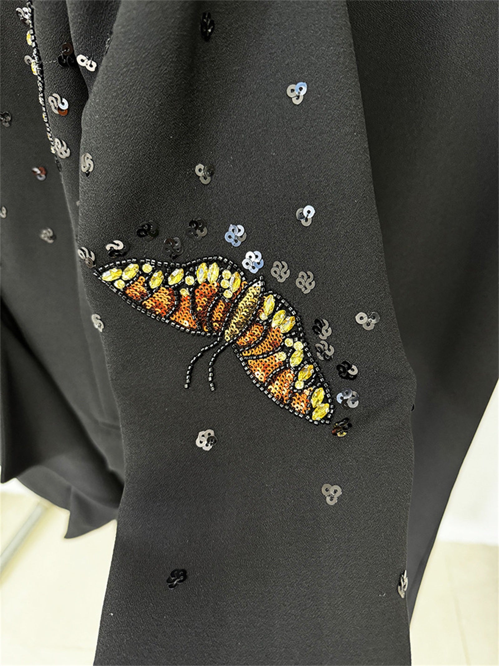 Platlogy Elegant Butterfly Sequin Rhinestone Blazer Wide Leg Pants 2 Piece Women Suit Formal Business Party Outfit