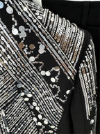 Sparkly Beaded Tuxedo Blazer Straight Leg Pants Suit For Party