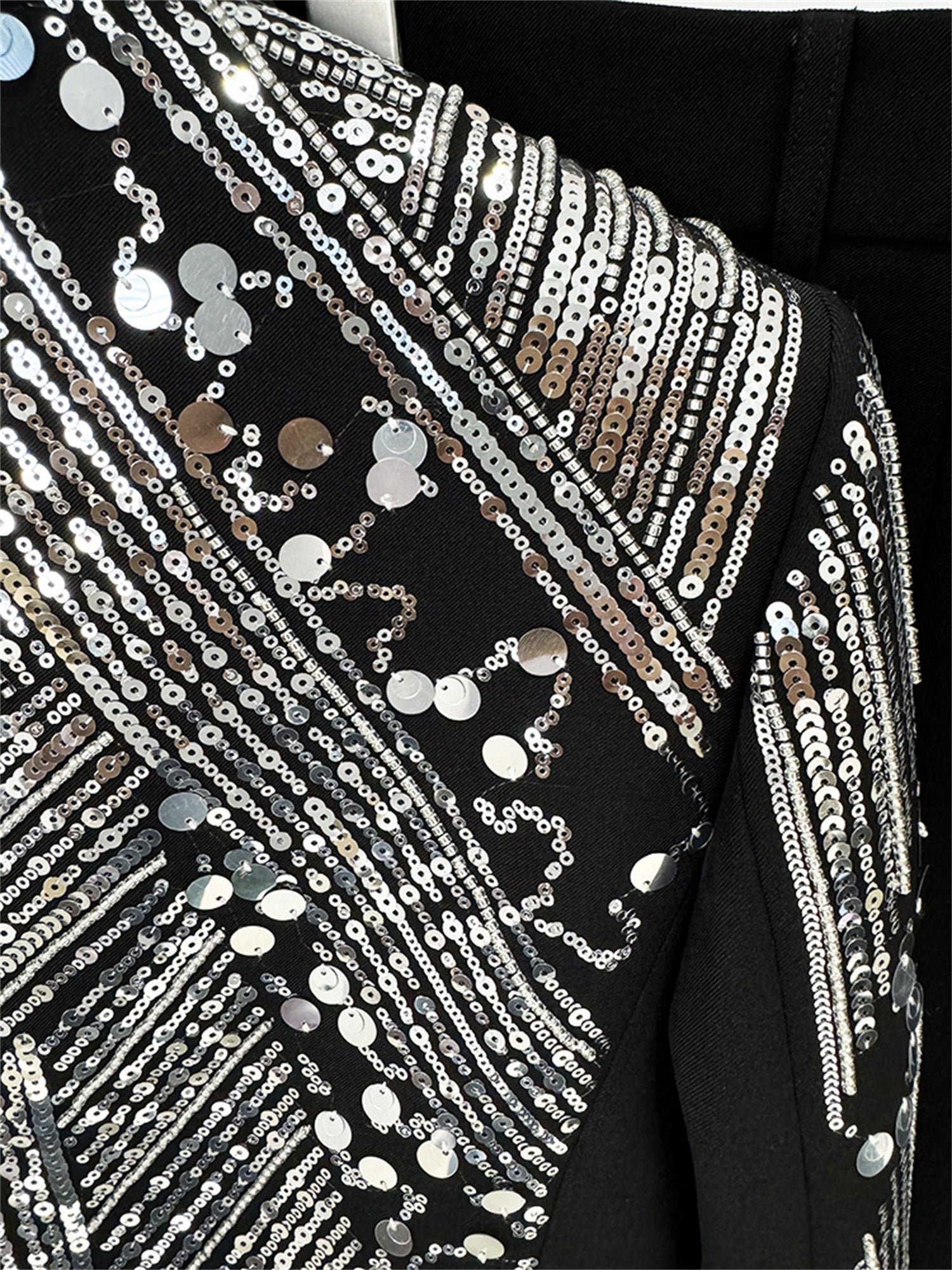 Sparkly Beaded Tuxedo Blazer Straight Leg Pants Suit For Party