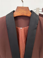Platlogy Elegant Floral Decor Lapel Blazer Wide Leg Pant Two Piece Women Suit Set