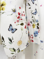 Platlogy Women Floral Butterfly Print Blazer Flared Pants Two Piece Elegant Formal Suit Set