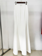Platlogy White Two Piece Mermaid Evening Gown Handmade Rhinestone Sleeveless Formal Party Dress