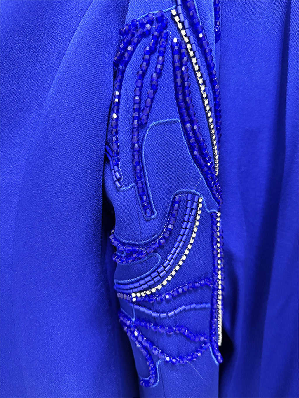 Platlogy Royal Blue Hand Beaded Blazer Wide Leg Pants Two Piece Formal Suit For Women Elegant Business Party Matching Outfit