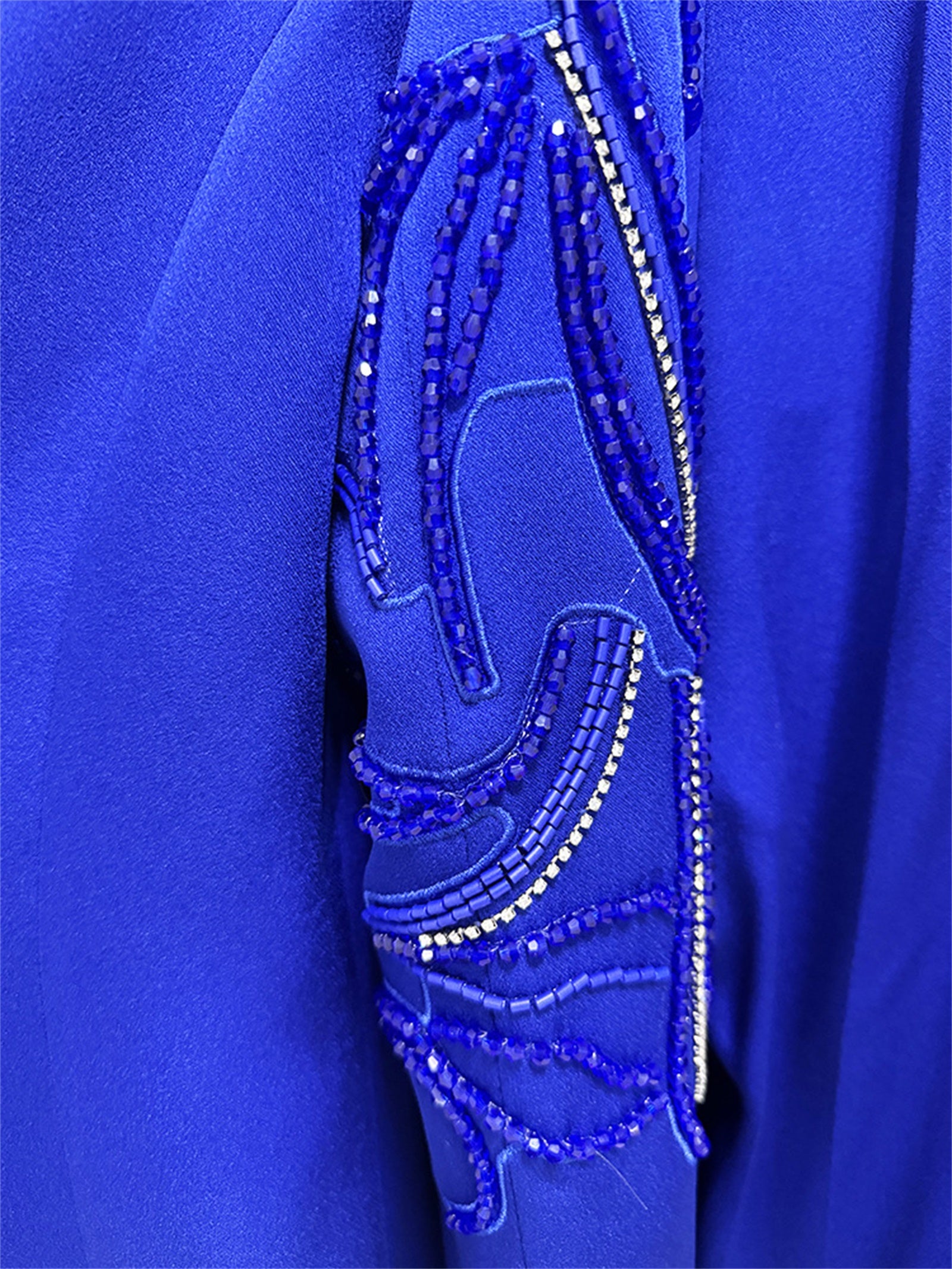 Platlogy Royal Blue Hand Beaded Blazer Wide Leg Pants Two Piece Formal Suit For Women Elegant Business Party Matching Outfit