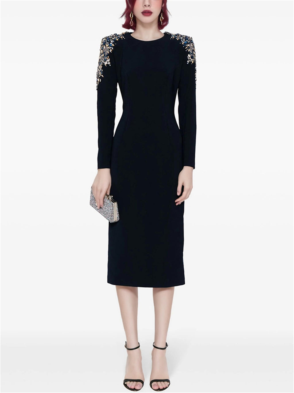 Elegant Sheath Midi Dress with Crystal Embellishments for Banquets