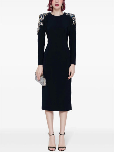 Elegant Sheath Midi Dress with Crystal Embellishments for Banquets