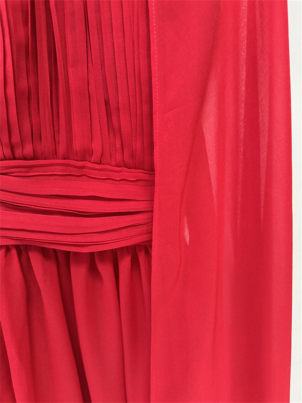 Platlogy Red High Neck Cape Sleeve Chiffon Maxi Evening Dress Elegant Formal Party Gown