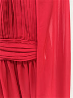 Platlogy Red High Neck Cape Sleeve Chiffon Maxi Evening Dress Elegant Formal Party Gown